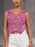 Fashion Sleeveless V Neck Denim Vest GYXN-15277#