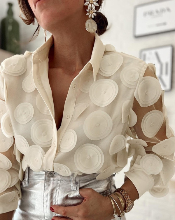 See Through Mesh Long Sleeve Shirt GJMF-97773