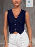 Fashion Sleeveless V Neck Denim Vest GYXN-15277#