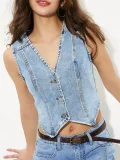 Fashion Sleeveless V Neck Denim Vest GYXN-15277#