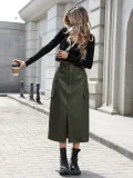 High Waist Split PU Leather Half Body Skirt GYXN-73199