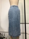 High Waisted Single Breasted Denim Half Body Skirt GYXN-30592