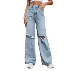 Fashion Holes High Waist Wide Leg Jeans GYXN-10193