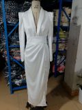 Long Sleeve Solid Color Split Maxi Dress GJMF-97789