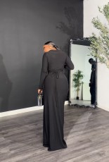 Solid Color Tie Up Irregular Split Maxi Dress QODY-6072