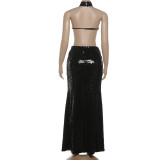 Backless Hollow Out Sequin Maxi Dress XEF-K25D84818