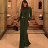 Solid Color Long Sleeve Ribbon Maxi Dress XEF-K25D86463