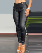 Lace Patchwork PU Leather Pants GJMF-97731