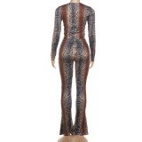 Snake Print Long Sleeve Tight Pant Suit XEF-K25S86814