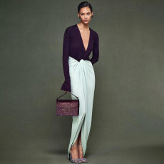 Deep V Neck Patchwork Spit Maxi Dress XEF-K25D87983