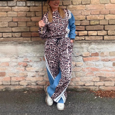 Leopard Print Color Block Loose Two Piece Pants Set GJMF-97800
