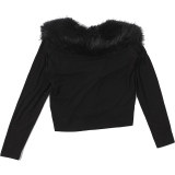 Furzzy Neck Patchwork Solid Color Coat XEF-K25C85246