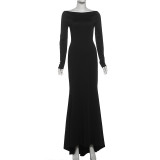 Sexy Backless Chain Long Sleeve Maxi Dress XEF-K25D86126