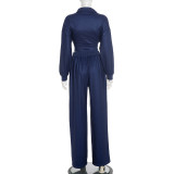Contrast Color Zipper Tops Two Piece Pants Set MXBF-D25ST390