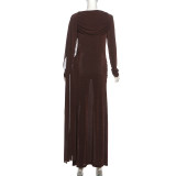 Solid Color Long Sleeve Ruched Maxi Dress XEF-K25D85711