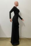 Solid Color Tie Up Irregular Split Maxi Dress QODY-6072