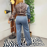 Leopard Print Color Block Loose Two Piece Pants Set GJMF-97800
