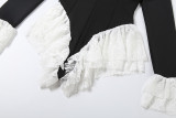 Deep V Neck Long Sleeve Lace Patchwork Romper XEF-K25K86130