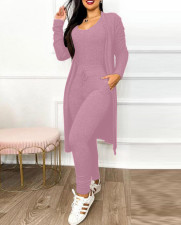 Plus Size Long Sleeve Solid Color Long Coat+Jumpsuit 2 Piece Set GJMF-97763