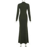 Solid Color Long Sleeve Ribbon Maxi Dress XEF-K25D86463