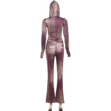 Letter Print Print Zipper Tight Two Piece Pants Set XEF-K25S86708