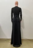 Solid Color Tie Up Irregular Split Maxi Dress QODY-6072