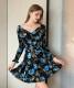 Long Sleeve V Neck Print Ruffles Mini Dress GJMF-97809