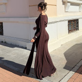 Solid Color Long Sleeve Ruched Maxi Dress XEF-K25D85711