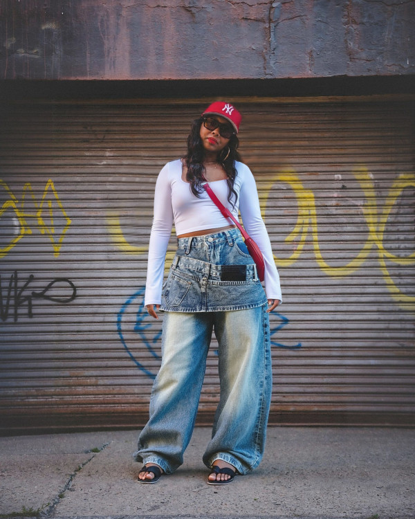 Plus Size Retro Faux Two-Piece Skirted Edge Jeans GYLN-8734