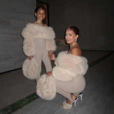 Plush Patchwork Solid Color Jumpsuit XEF-K25S85204