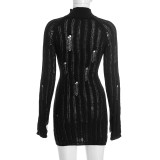 Solid Color Hollow Out Mini Dress GDSF-D25DS494