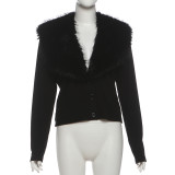 Furzzy Neck Patchwork Solid Color Coat XEF-K25C85246