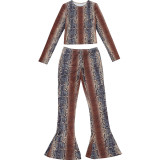 Snake Print Long Sleeve Tight Pant Suit XEF-K25S86814