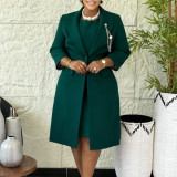 Plus Size Solid Color Long Sleeve Coat+Sling Dress 2 Piece Set GATE-610