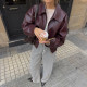 Solid Color Zipper Leather Coat XEF-K25C85370