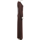 Solid Color Long Sleeve Ruched Maxi Dress XEF-K25D85711