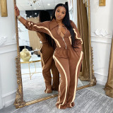 Contrast Color Zipper Tops Two Piece Pants Set MXBF-D25ST390