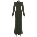 Solid Color Long Sleeve Ribbon Maxi Dress XEF-K25D86463