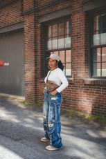 Plus Size Fashion Washed Multi-pockets Jeans GYLN-8409