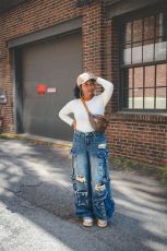 Plus Size Fashion Washed Multi-pockets Jeans GYLN-8409