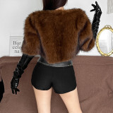 Solid Color Half Sleeve Plush Coat XEF-K25C84113
