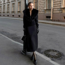 Furzzy Neck Patchwork Solid Color Coat XEF-K25C85246