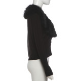 Furzzy Neck Patchwork Solid Color Coat XEF-K25C85246