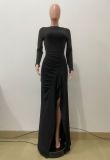 Solid Color Tie Up Irregular Split Maxi Dress QODY-6072