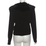 Furzzy Neck Patchwork Solid Color Coat XEF-K25C85246