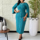 Plus Size Solid Color 3/4 Sleeve Midi Dress GATE-609