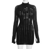 Solid Color Hollow Out Mini Dress GDSF-D25DS494