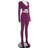 Long Sleeve Cross Tie Up Two Piece Pants Set MXBF-J25ST364