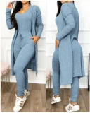 Plus Size Long Sleeve Solid Color Long Coat+Jumpsuit 2 Piece Set GJMF-97763