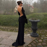 Sexy Backless Chain Long Sleeve Maxi Dress XEF-K25D86126